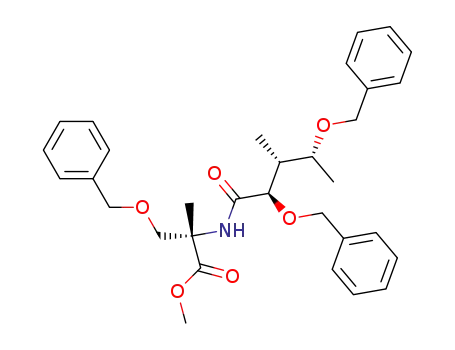 Molecular Structure of 176908-55-7 ((S)-3-Benzyloxy-2-((2R,3R,4R)-2,4-bis-benzyloxy-3-methyl-pentanoylamino)-2-methyl-propionic acid methyl ester)
