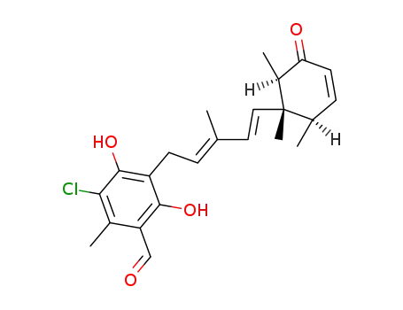 Molecular Structure of 23887-67-4 (3-chloro-4,6-dihydroxy-2-methyl-5-{(2E,4E)-3-methyl-5-[(1S,2R,6R)-1,2,6-trimethyl-5-oxocyclohex-3-en-1-yl]penta-2,4-dien-1-yl}benzaldehyde)