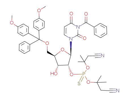 Thiophosphoric acid O-{(2R,3R,4R,5R)-2-(3-benzoyl-2,4-dioxo-3,4-dihydro-2H-pyrimidin-1-yl)-5-[bis-(4-methoxy-phenyl)-phenyl-methoxymethyl]-4-hydroxy-tetrahydro-furan-3-yl} ester O',O''-bis-(2-cyano-1,1-dimethyl-ethyl) ester