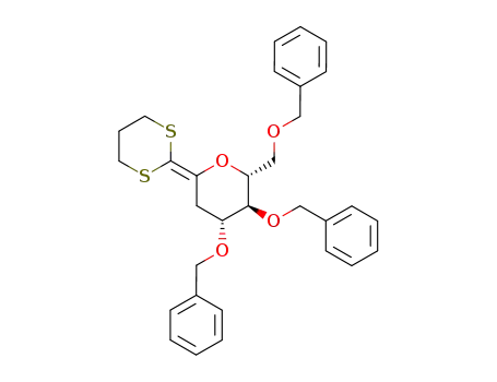 2,6-anhydro-4,5,7-tri-O-benzyl-1-(propane-1,3-diyl-dithioacetal)-1,3-dideoxy-D-arabino-hept-1-enitol