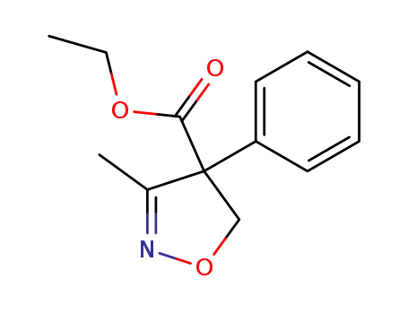 Molecular Structure of 199342-52-4 (4-Isoxazolecarboxylic acid, 4,5-dihydro-3-methyl-4-phenyl-, ethyl ester)