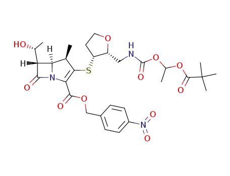 (4R,5S,6S)-3-((2R,3R)-2-{[1-(2,2-dimethyl-propionyloxy)ethoxycarbonylamino]-methyl}-tetrahydrofuran-3-yl-sulfanyl)-6-(1R-hydroxyethyl)-4-methyl-7-oxo-1-azabicyclo[3.2.0]hept-2-ene-2-carboxylic acid 4-nitrophenylmethyl ester