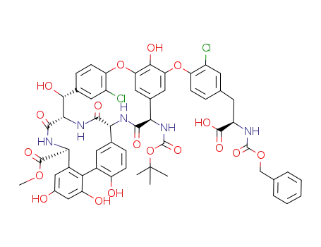 6,9-Etheno-4,19-(iminomethano)-11,15:20,24-dimetheno-1H-10,2,18-benzoxadiazacyclohexacosine-1-carboxylicacid, 13-[4-[(2R)-2-carboxy-2-[[(phenylmethoxy)carbonyl]amino]ethyl]-2-chlorophenoxy]-8-chloro-16-[[(1,1-dimethylethoxy)carbonyl]amino]-2,3,4,5,16,17,18,19-octahydro-5,12,23,25,27-pentahydroxy-3,17,30-trioxo-,1-methyl ester, (1S,4S,5R,16R,19R)- (9CI)