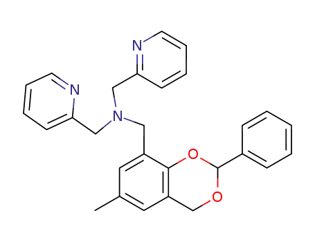 Molecular Structure of 159150-89-7 (8-(bis(2-pyridylmethyl)aminomethyl)-6-methyl-2-phenyl-2,4-dihydro-1,3-benzodioxine)