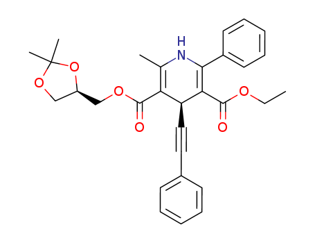 Molecular Structure of 194347-08-5 (3,5-Pyridinedicarboxylic acid,
1,4-dihydro-2-methyl-6-phenyl-4-(phenylethynyl)-,
3-[[(4R)-2,2-dimethyl-1,3-dioxolan-4-yl]methyl] 5-ethyl ester, (4S)-)