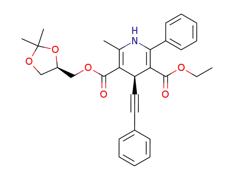 Molecular Structure of 194347-08-5 (3,5-Pyridinedicarboxylic acid,
1,4-dihydro-2-methyl-6-phenyl-4-(phenylethynyl)-,
3-[[(4R)-2,2-dimethyl-1,3-dioxolan-4-yl]methyl] 5-ethyl ester, (4S)-)