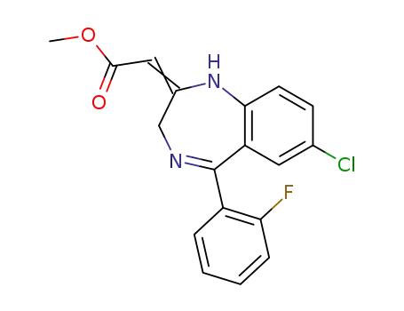Molecular Structure of 59468-40-5 (7-chloro-1,3-dihydro-5-(2-fluorophenyl)-2H-1,4-benzodiazepin-2-ylidene acetic acid methyl ester)