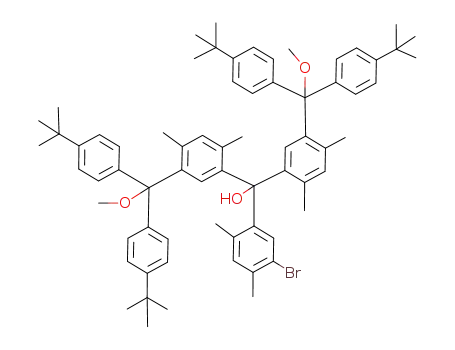 Molecular Structure of 159217-49-9 (Bis-{5-[bis-(4-tert-butyl-phenyl)-methoxy-methyl]-2,4-dimethyl-phenyl}-(5-bromo-2,4-dimethyl-phenyl)-methanol)