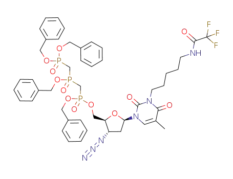3'-azido-3'deoxy-5'-O{[(bis-benzyloxyphosphorylmethyl)benzyloxyphosphorylmethyl]benzyloxyphosphoryl}-N<sup>3</sup>-{1-[5-(2,2,2-trifluoroacetylamino)pentyl]}thymidine