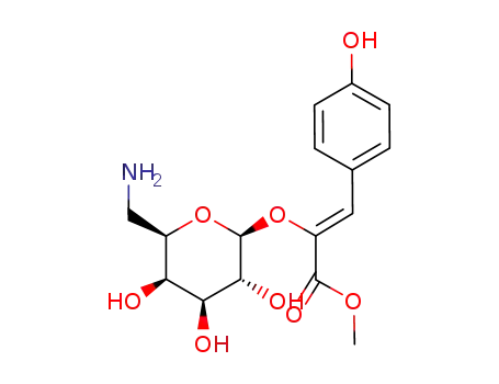 Molecular Structure of 287934-39-8 ((Z)-2-((2S,3R,4S,5R,6R)-6-Aminomethyl-3,4,5-trihydroxy-tetrahydro-pyran-2-yloxy)-3-(4-hydroxy-phenyl)-acrylic acid methyl ester)