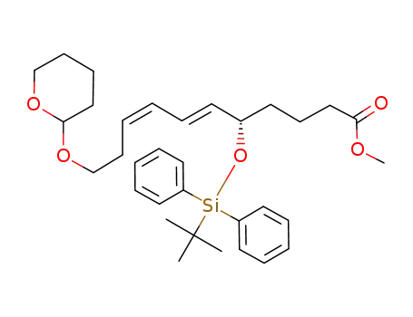 Molecular Structure of 298691-06-2 ((6E,8Z)-(S)-5-(tert-Butyl-diphenyl-silanyloxy)-11-(tetrahydro-pyran-2-yloxy)-undeca-6,8-dienoic acid methyl ester)