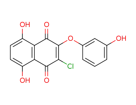 Molecular Structure of 206255-33-6 (1,4-Naphthalenedione, 2-chloro-5,8-dihydroxy-3-(3-hydroxyphenoxy)-)