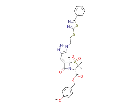 p-methoxybenzyl (3S,5R,6Z)-6-<1-<1-<2-(2-phenyl-1,3,4-thiadiazol-5-yl)thioethyl>-1,2,3-triazol-4-yl>methylene>penicillanate 1,1-dioxide
