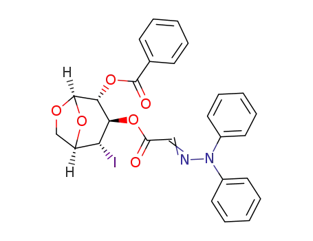 1,6-anhydro-2-O-benzoyl-4-deoxy-3-O-(diphenylhydrazono)acetyl-4-iodo-β-D-glucopyranose