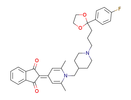 Molecular Structure of 81960-01-2 (<<(ethylenedioxy-4,4 p. fluorophenyl-4 butyl-1)-1 piperidinyl-4> methyl-1 dimethyl-2,6 dihydro-1,4 pyridylidene-4 yl>-2 indanedione-1,3)