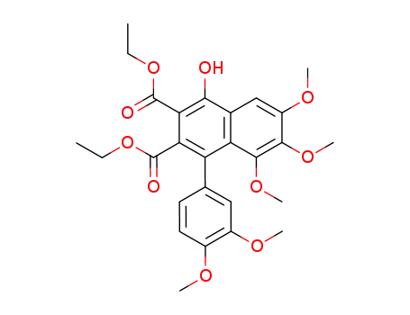 Molecular Structure of 104756-80-1 (2,3-Naphthalenedicarboxylic acid,
4-(3,4-dimethoxyphenyl)-1-hydroxy-5,6,7-trimethoxy-, diethyl ester)