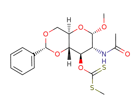 Molecular Structure of 100638-83-3 (methyl 2-acetamido-4,6-O-benzylidene-2-deoxy-3-O-<methylthio(thiocarbonyl)>-α-D-glucopyranoside)