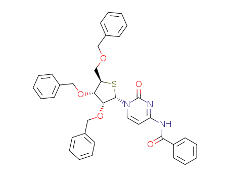 Molecular Structure of 161424-50-6 (1-<2,3,5-tri-O-benzyl-4-thio-α-D-ribofuranosyl>-N<sub>4</sub>-benzoyl-cytosine)
