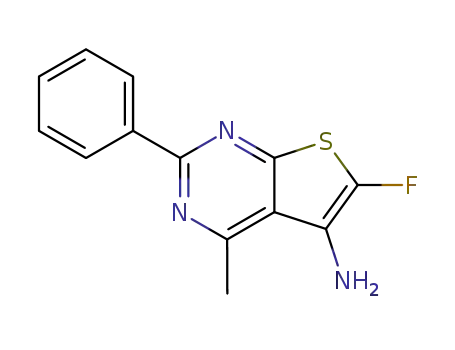 Molecular Structure of 216776-76-0 (6-Fluoro-4-methyl-2-phenyl-thieno[2,3-d]pyrimidin-5-ylamine)