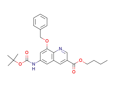 Molecular Structure of 227084-79-9 (n-butyl 8-(benzyloxy)-6-(N-(tert-butyloxycarbonyl)amino)quinoline-3-carboxylate)