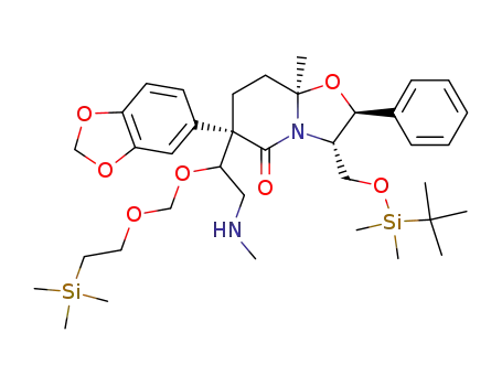 (2S,3S,6S,8aR)-6-Benzo[1,3]dioxol-5-yl-3-(tert-butyl-dimethyl-silanyloxymethyl)-8a-methyl-6-[2-methylamino-1-(2-trimethylsilanyl-ethoxymethoxy)-ethyl]-2-phenyl-hexahydro-oxazolo[3,2-a]pyridin-5-one