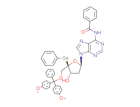Molecular Structure of 201420-69-1 (N-(9-{(2R,4S,5R)-5-[Bis-(4-methoxy-phenyl)-phenyl-methoxymethyl]-4-hydroxy-5-phenylselanyl-tetrahydro-furan-2-yl}-9H-purin-6-yl)-benzamide)