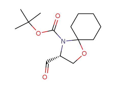 Molecular Structure of 171623-07-7 (1-Oxa-4-azaspiro[4.5]decane-4-carboxylic acid, 3-formyl-, 1,1-dimethylethyl ester, (3R)-)