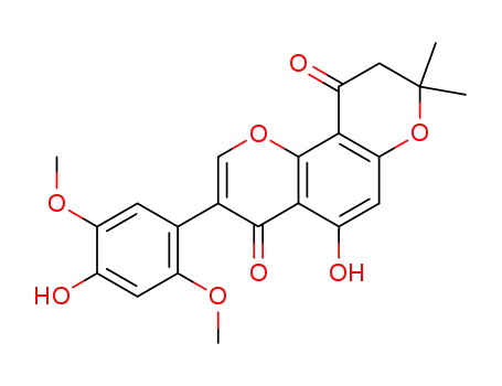 Molecular Structure of 124360-79-8 (4H,10H-Benzo[1,2-b:3,4-b']dipyran-4,10-dione, 8,9-dihydro-5-hydroxy-3-(4-hydroxy-2,5-dimethoxyphenyl)-8,8-dimethyl-)