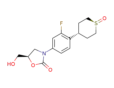 Molecular Structure of 288570-88-7 ([4(R)-trans]-3-[3-fluoro-4-(tetrahydro-1-oxido-2H-thiopyran-4-yl)phenyl]-5-(hydroxymethyl)-2-oxazolidinone)
