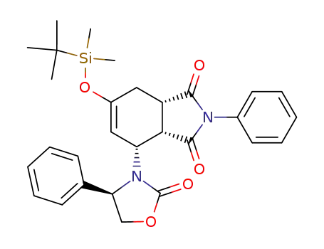 Molecular Structure of 325479-39-8 ((3aS,4R,7aS)-6-(tert-butyldimethylsilyloxy)-3a,4,7,7a-tetrahydro-2-phenyl-4-[(R)-4-phenyl-2-oxazolidinon-3-yl]-1H-isoindole-1,3-(2H)-dione)