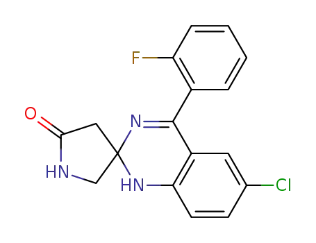 Molecular Structure of 112634-58-9 (Spiro[pyrrolidine-3,2'(1'H)-quinazolin]-5-one, 6'-chloro-4'-(2-fluorophenyl)-)