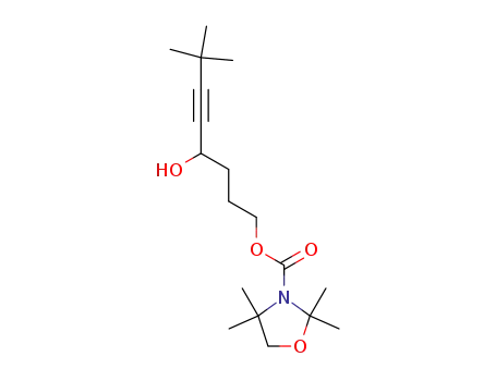 Molecular Structure of 253882-22-3 (2,2,4,4-tetramethyl-oxazolidine-3-carboxylic acid 4-hydroxy-7,7-dimethyl-oct-5-ynyl ester)