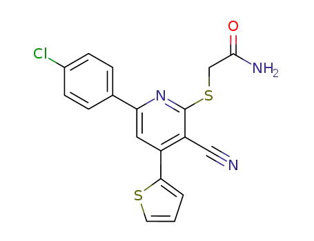 Molecular Structure of 382621-08-1 (2-[6-(4-chloro-phenyl)-3-cyano-4-thiophen-2-yl-pyridin-2-ylsulfanyl]-acetamide)