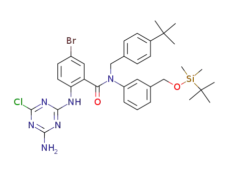 Molecular Structure of 174355-87-4 (2-(4-Amino-6-chloro-[1,3,5]triazin-2-ylamino)-5-bromo-N-(4-tert-butyl-benzyl)-N-[3-(tert-butyl-dimethyl-silanyloxymethyl)-phenyl]-benzamide)