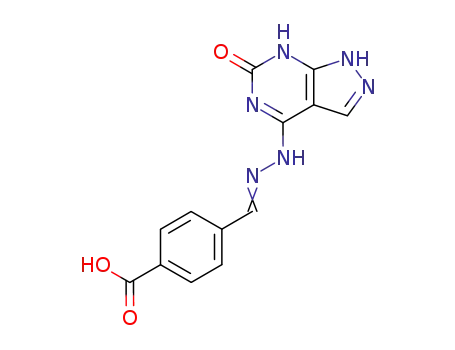 Molecular Structure of 241161-69-3 (4-[(6-oxo-6,7-dihydro-1<i>H</i>-pyrazolo[3,4-<i>d</i>]pyrimidin-4-yl)-hydrazonomethyl]-benzoic acid)
