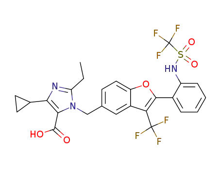 1-[[3-(Trifluoromethyl)-2-[2-[[(trifluoromethyl)sulphonyl]amino]phenyl]-5-benzofuranyl]methyl]-4-cyclopropyl-2-ethyl-1H-imidazole-5-carboxylic acid