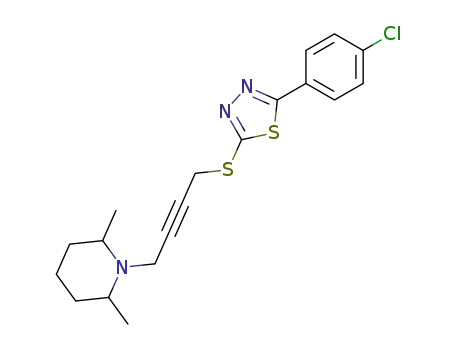 Molecular Structure of 83108-18-3 (1-{4-[5-(4-Chloro-phenyl)-[1,3,4]thiadiazol-2-ylsulfanyl]-but-2-ynyl}-2,6-dimethyl-piperidine)