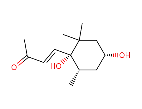 Molecular Structure of 129277-03-8 ((3E)-4-[(1S,4S,6R)-1,4-dihydroxy-2,2,6-trimethylcyclohexyl]but-3-en-2-one)