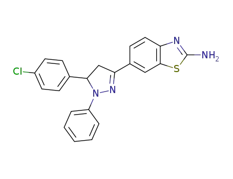 Molecular Structure of 389636-13-9 (2-Benzothiazolamine,
6-[5-(4-chlorophenyl)-4,5-dihydro-1-phenyl-1H-pyrazol-3-yl]-)