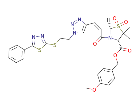 p-methoxybenzyl (3S,5R,6E)-6-<1-<1-<2-(2-phenyl-1,3,4-thiadiazol-5-yl)thioethyl>-1,2,3-triazol-4-yl>methylene>penicillanate 1,1-dioxide