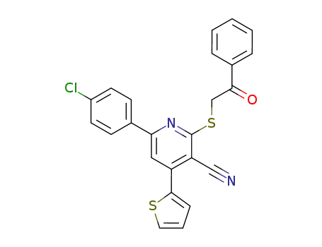 Molecular Structure of 372152-86-8 (6-(4-chloro-phenyl)-2-(2-oxo-2-phenyl-ethylsulfanyl)-4-thiophen-2-yl-nicotinonitrile)