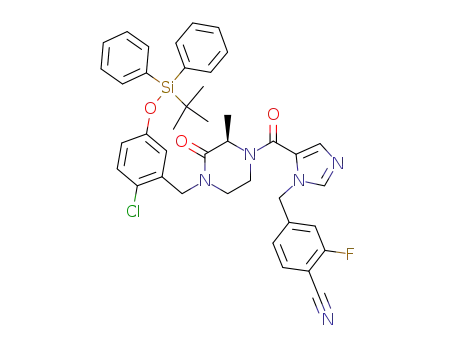 Molecular Structure of 423166-09-0 (4-[(5-{[(2R)-4-(5-{[tert-butyl(diphenyl)silyl]oxy}-2-chlorobenzyl)-2-methyl-3-oxopiperazin-1-yl]carbonyl}-1H-imidazol-1-yl)methyl]-2-fluorobenzonitrile)