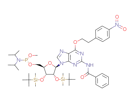 N<sup>2</sup>-benzoyl-O<sup>6</sup>-(p-nitrophenylethyl)-2',3'-bis-O-(tert-butyldimethylsilyl)guanosine 5'-O-(methyl N,N-diisopropylphosphoramidite)