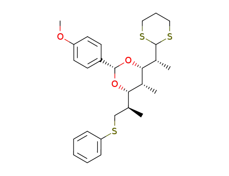 2,4,6-trideoxy-3,5-O-(S)-(p-methoxybenzylidene)-2,4,6-tri-C-methyl-7-S-phenyl-7-thio-L-glycero-L-ido-heptose trimethylene dithioacetal