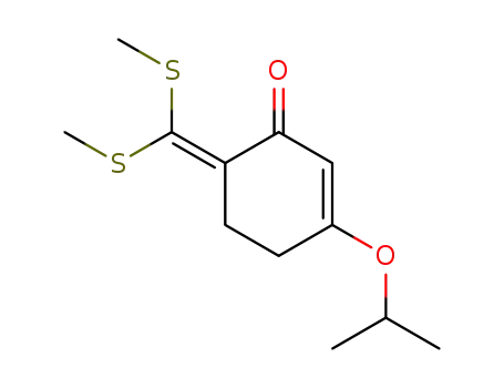 Molecular Structure of 79300-00-8 (2-Cyclohexen-1-one, 6-[bis(methylthio)methylene]-3-(1-methylethoxy)-)
