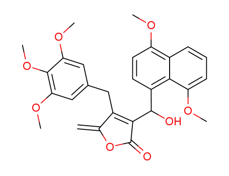 Molecular Structure of 877669-09-5 (3-[(4,8-dimethoxynaphthalen-1-yl)(hydroxy)methyl]-5-methylene-4-(3,4,5-trimethoxybenzyl)-2(5H)-furanone)