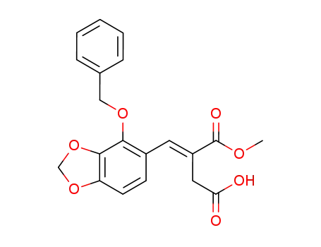 Molecular Structure of 82299-38-5 (Butanedioic acid, [[4-(phenylmethoxy)-1,3-benzodioxol-5-yl]methylene]-,
1-methyl ester)