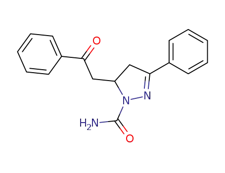 Molecular Structure of 106916-01-2 (1H-Pyrazole-1-carboxamide,
4,5-dihydro-5-(2-oxo-2-phenylethyl)-3-phenyl-)