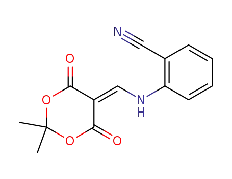 Molecular Structure of 1020252-22-5 (2-[(2,2-DiMethyl-4,6-dioxo-[1,3]dioxan-5-ylideneMethyl)-aMino]-benzonitrile)