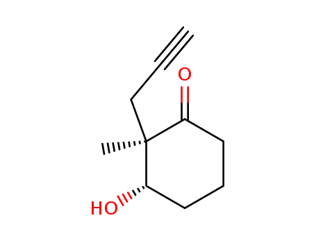 Molecular Structure of 90130-94-2 ((2R,3S)-(+)-3-hydroxy-2-methyl-2-(2-propynyl)cyclohexan-1-one)